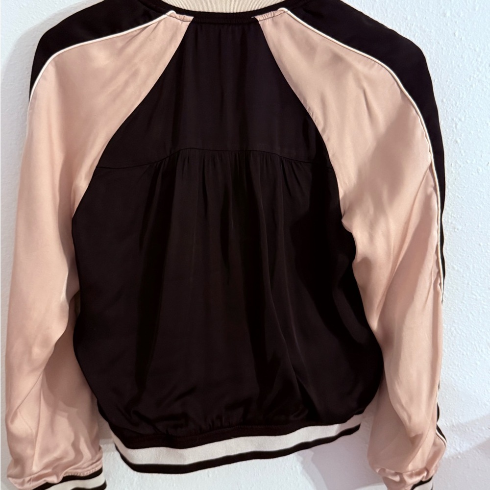 Joie Floral Embroidered Black and Pink Bomber Jacket - Picture 4 of 12
